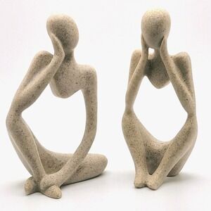 Abstract Thinker Figurine Pair European Style Modern Sandstone Resin 4.75"